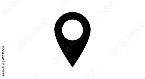 Black Map Pin Icon on White Background.