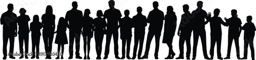Diverse people silhouettes group standing together, community unity concept, society population teamwork social diversity crowd human illustration collection isolated
