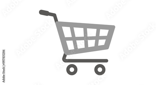 Gray Shopping Cart Illustration on White.