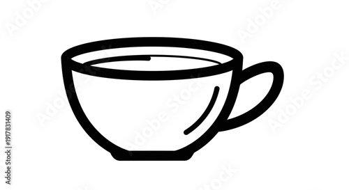 Simple Black Line Drawing of a Teacup.