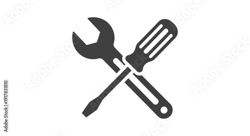 Crossed Wrench and Screwdriver Tool Icon.
