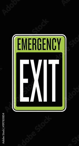 Emergency Exit Sign: Safety Indicator Against Black Background With Green and White Elements