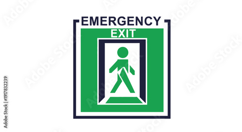 Emergency Exit Sign, Green And White Indicating Safety And Evacuation Route