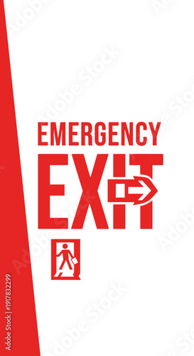 Emergency Exit Signage Design: A Vibrant Red Graphic For Safety And Evacuation Guidance