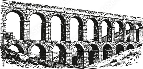 Ancient roman aqueduct illustration historic stone arches bridge architecture water channel structure sketch