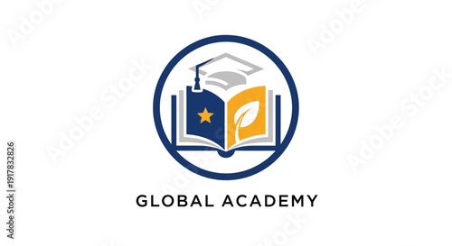 Global Academy Logo with Book and Graduation Cap.