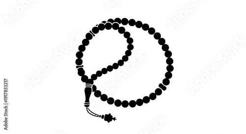 Silhouette vector graphic representation of a classic black tasbih or islamic prayer beads with tassel design on transparent background