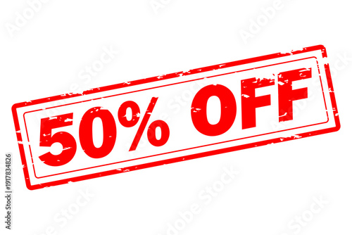 50% OFF - 50% OFF text written on Red Rubber Stamp
