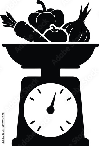 silhouette kitchen scale with fresh vegetables balanced and ready vector design