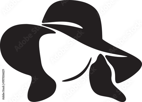 Woman silhouette wearing wide brim hat vector illustration face icon