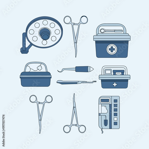Essential Medical Instruments Displayed on a Light Blue Background for Healthcare Professionals