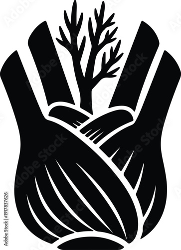silhouette stylized fennel vegetable with green leaves vector design