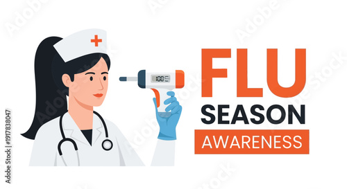 Flu Season Awareness Image Featuring Medical Professional and Temperature Device