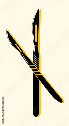 Graphic Illustration Depicting Crossed Surgical Scalpels Against a Cream-Colored Backdrop