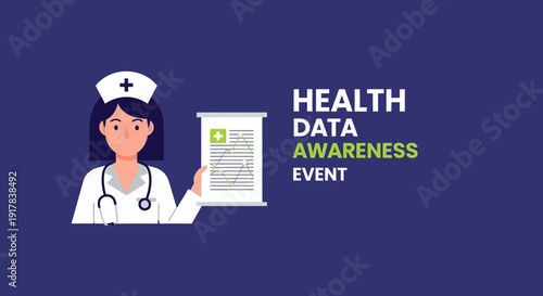 Health Data Awareness Event Depicting Healthcare Worker And Healthcare Information Presentation