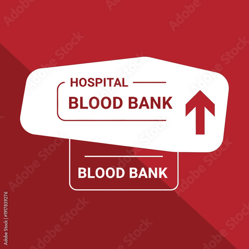 Hospital Blood Bank Sign Directing Patients Towards Essential Medical Resources in Crimson Setting