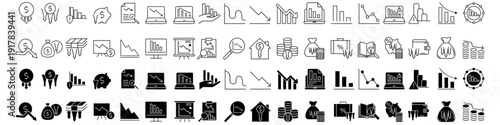 Financial losses vector icon set. Revenue decline Illustration sign collection. Market decline symbol. Economic decline logo. Design for web and app.