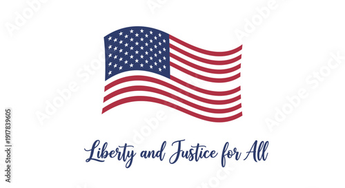 American flag icon with Liberty and Justice for All text, vector illustration.