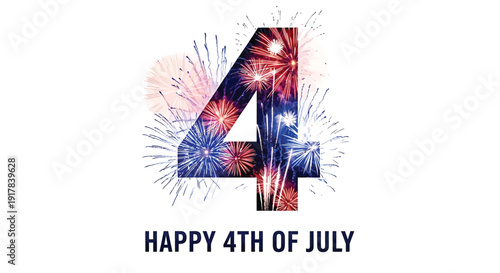 Patriotic 4th of July celebration graphic with fireworks and text