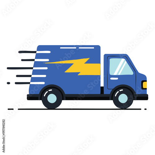 Flat Design Blue Express Delivery Truck Vector Illustration