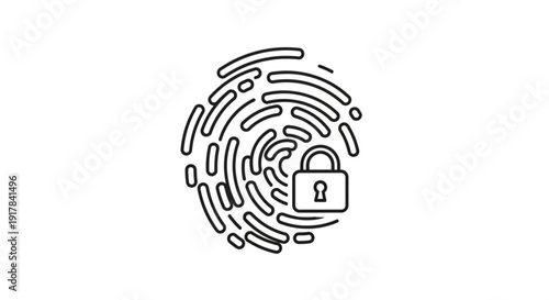 A minimalist vector graphic of a fingerprint with a padlock icon, symbolizing secure biometric authentication and data protection.