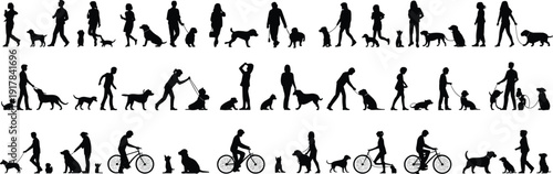 Black silhouettes of various electric guitar models featuring classic solid body shapes and diverse headstock designs for music industry graphic designs.