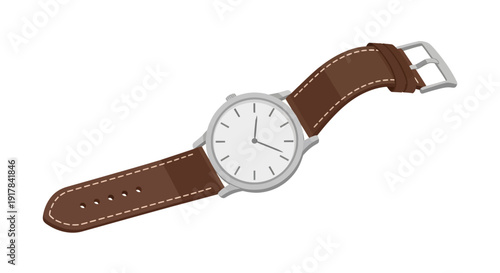 Silver Watch with Leather Strap.