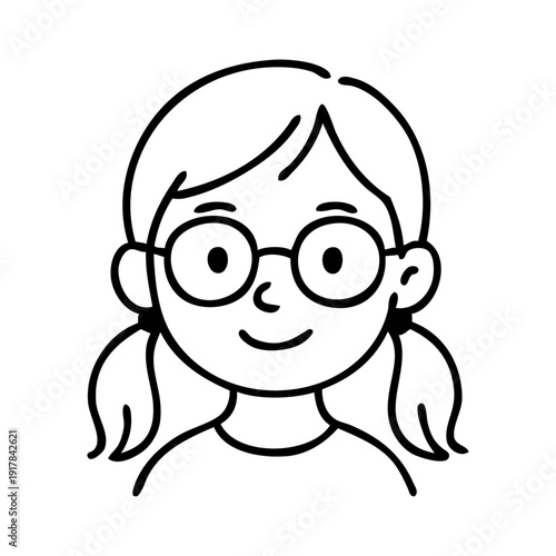 Dibujo sencillo con líneas de la cara de una niña con lentes