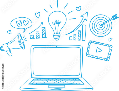 Hand Drawn Computer Laptop Technology Sketch Illustration