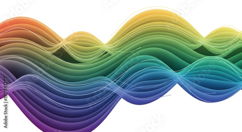 A vibrant rainbow-colored wave illustration with smooth gradient lines on a white background