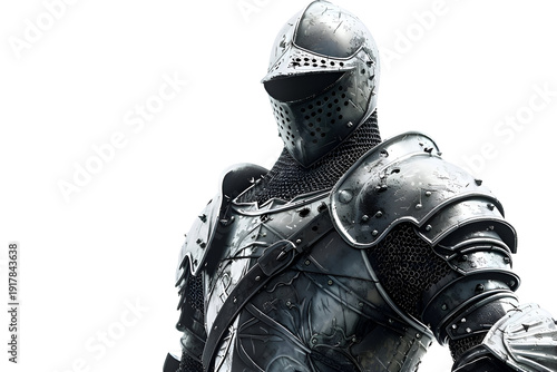 Intricately carved steel armor on armored knight for fantasy design