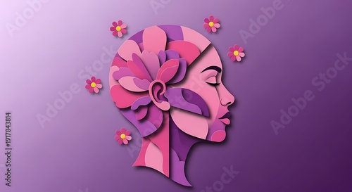 Wallpaper Mural Woman head with flowers in hair profile view Torontodigital.ca