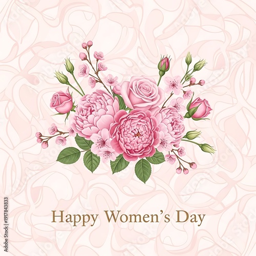 Wallpaper Mural Beautiful bouquet of pink roses and flowers  happy womens day Torontodigital.ca