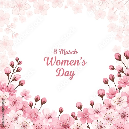 Wallpaper Mural International Womens Day greeting card with pink flowers Torontodigital.ca