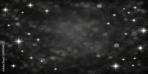 Abstract blue winter night sky background with magic falling snow stars and glowing galaxy particles for holiday Christmas design