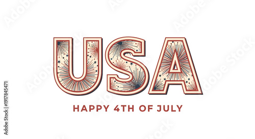 USA Happy 4th of July patriotic text vector illustration isolated on transparent background