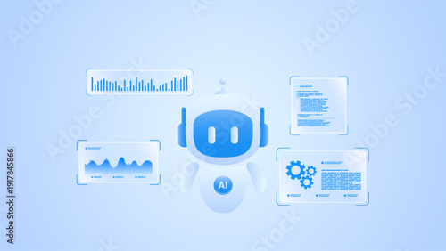 AI workflow automation artificial intelligence. ai agent assistant automation system architecture with analytics charts, code panels, and automation modules.