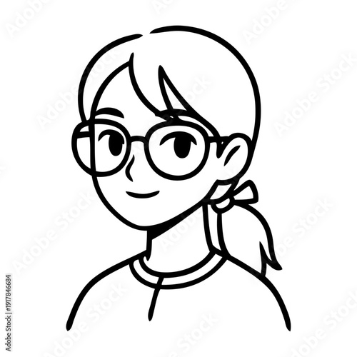 Dibujo sencillo con líneas de la cara de una niña con lentes