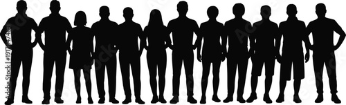 Diverse group of happy children silhouettes jumping and playing, active childhood education and  joy concept, isolated white background 