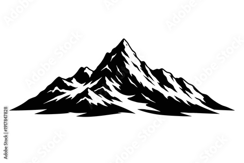 Mountain Peak Silhouette – Snowy Alpine Summit, Black and White Wilderness Landscape Icon