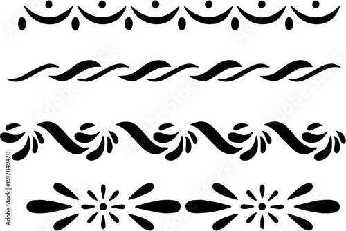 Set of Decorative Black Ornamental Borders and Floral Divider Elements