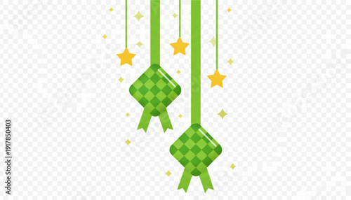 Hanging Ketupat Decoration with Yellow Stars for Eid Mubarak Celebration