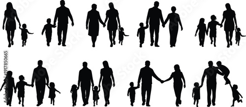 Large collection of black silhouettes of diverse people walking, standing, using wheelchairs, bicycles, and canes, representing accessibility and urban life.