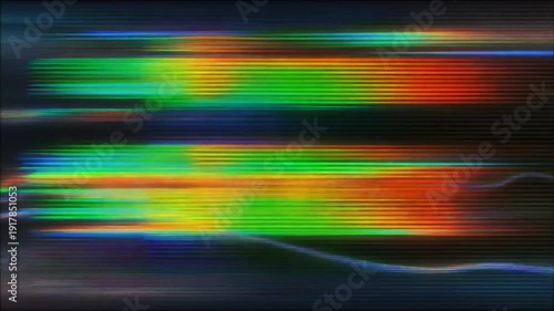 Vibrant electric blue neon glowing text message reading Happy New Year stylized with digital glitch and abstract flowing light waves against a dark, moody, futuristic