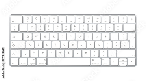 Bild auf Leinwand Modern white computer keyboard illustration for desktop and office work, clean vector design, isolated on transparent background, png
