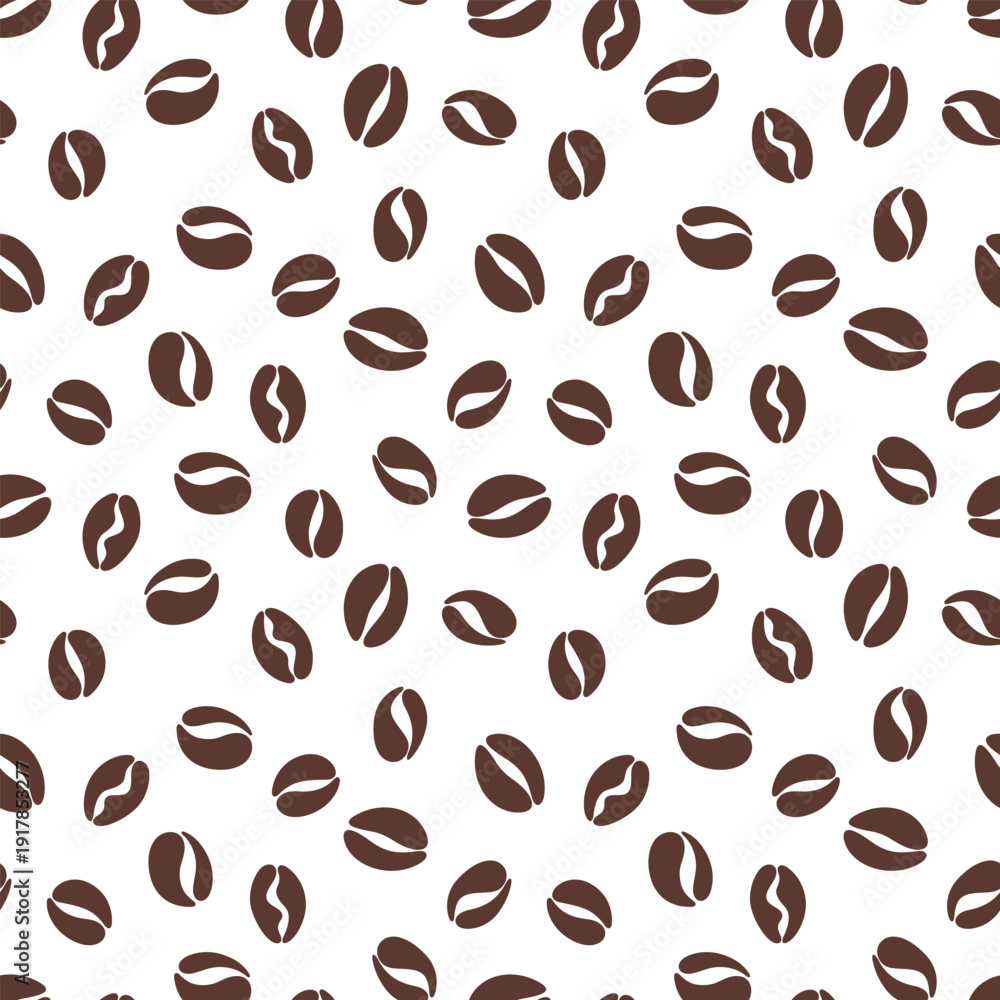 Obraz premium Coffee Beans Seamless Pattern, Hand Drawn Organic Coffee Bean Background, Vector Illustration for Packaging, Branding, Textile and Wrapping Paper