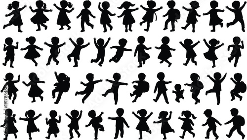 Mega collection of black silhouettes featuring business professionals, fathers and daughters, playing children, wheelchair users, and seated audience scale figures