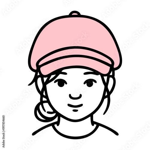 Dibujo sencillo con líneas de la cabeza de una chica con gorra de beisbol 