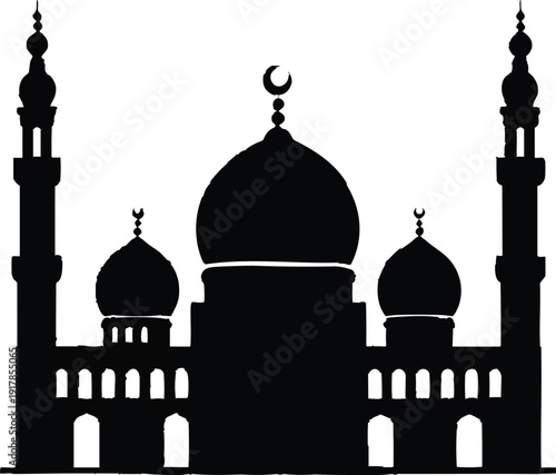 Taj Mahal vector illustration with dome minarets and marble architecture in India