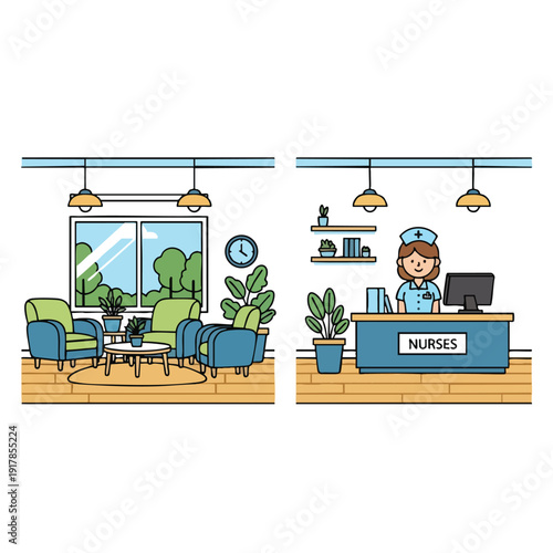Modern Medical Office Interior with Reception Area and Nurse Station